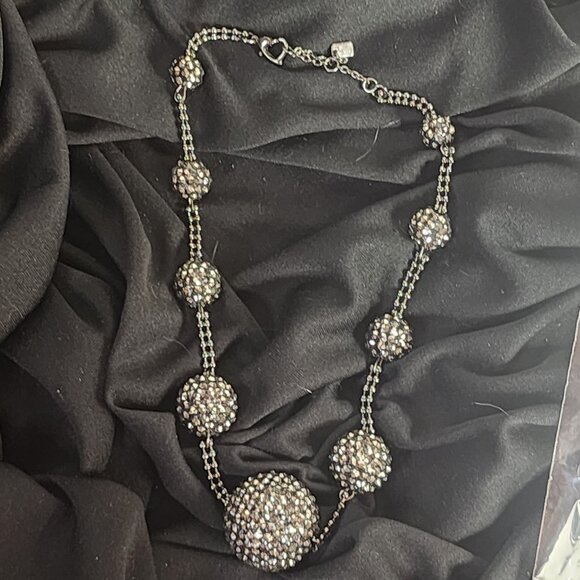 JLO Jennifer Lopez Black Gray Rhinestone Sparkle Balls Beads Choker 16" Necklace - Picture 10 of 16